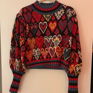 Farm Rio Colorful Heart Patterned Women's Sweater